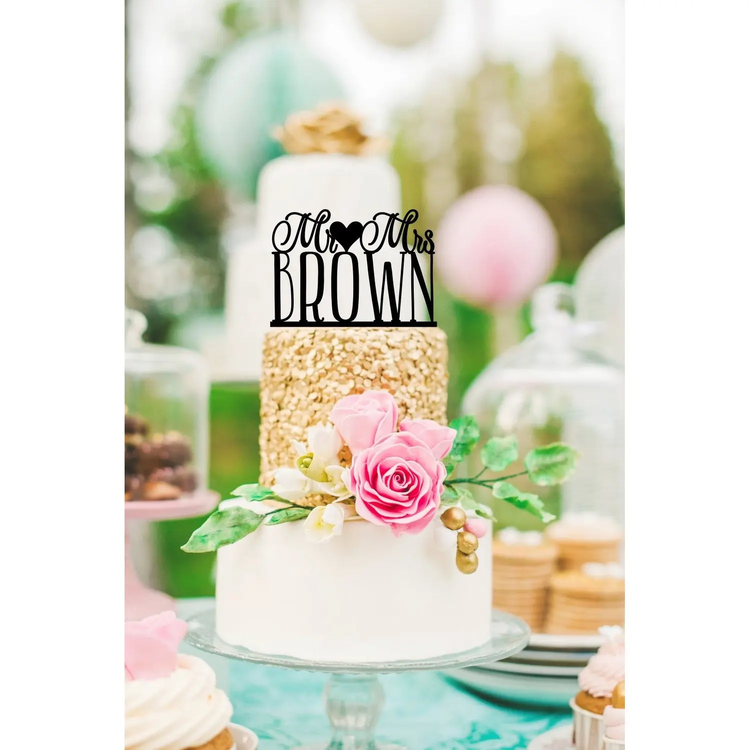 Mr & Mrs Wedding Cake Topper with YOUR Last Name - Bridal Shower Topper