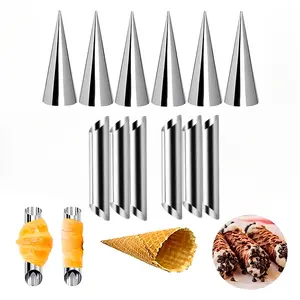 12 Pcs  Horn Molds,conical+cylindrical ,stainless steel mold, non-stick mold, ice cream mold,Danish horn roll, sweet tube roll, sung roll, bread stuffing , for holidays and daily use, Nonstick Baking Tool