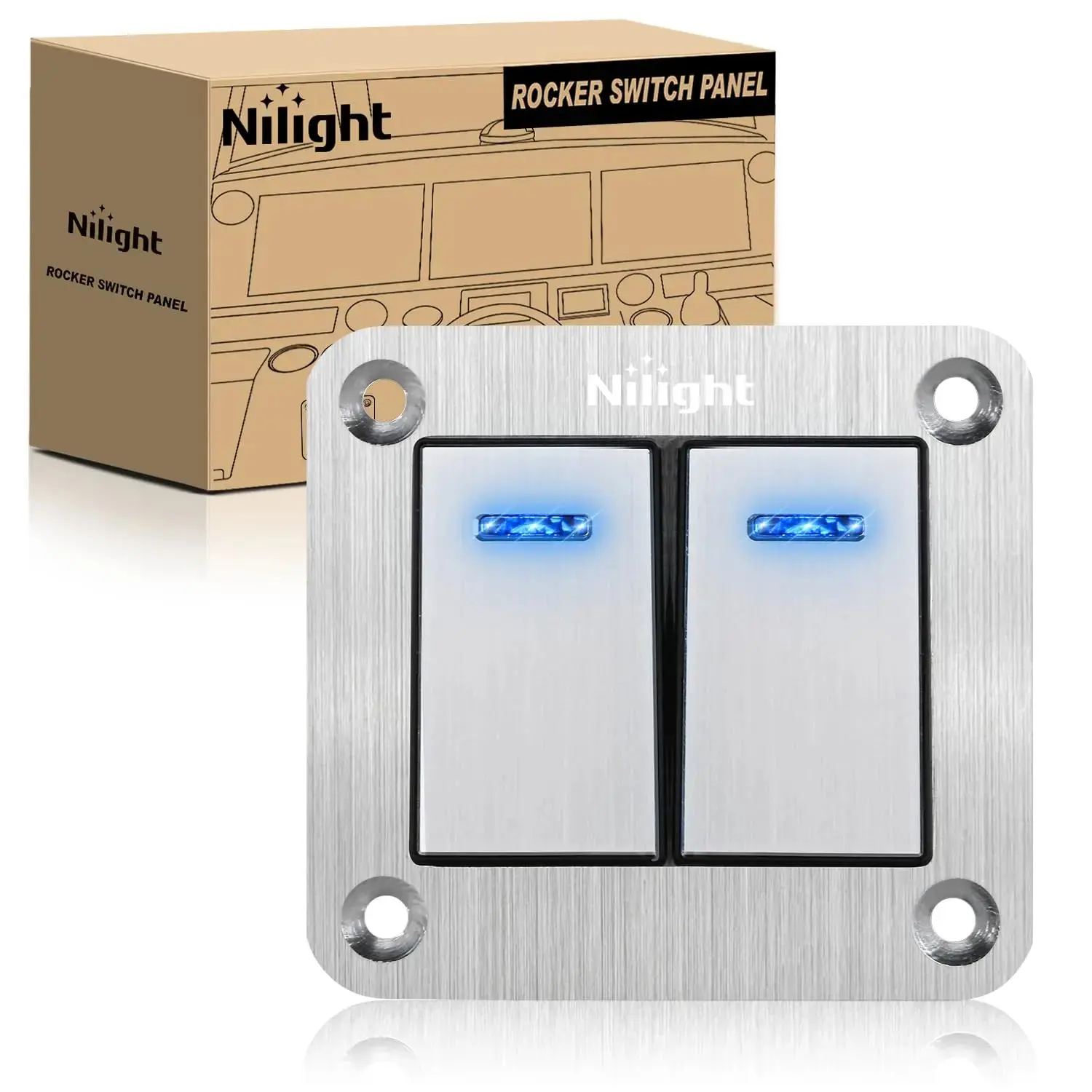 Nilight 2Gang Aluminum 3Pin ON/Off Blue Led Rocker Switch Panel Nilight 2Gang Aluminum 3Pin ON/Off Blue Led Rocker Switch Panel