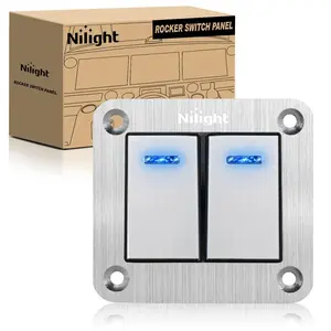 Nilight 2Gang Aluminum 3Pin ON/Off Blue Led Rocker Switch Panel