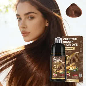 500ml 7-in-1 Chestnut Brown Hair Dye Shampoo | Natural Coverage, Herbal Formula with Ginseng Root Extract, Plant-Based Care, Salon-Quality Results at Home, Hair Coloring