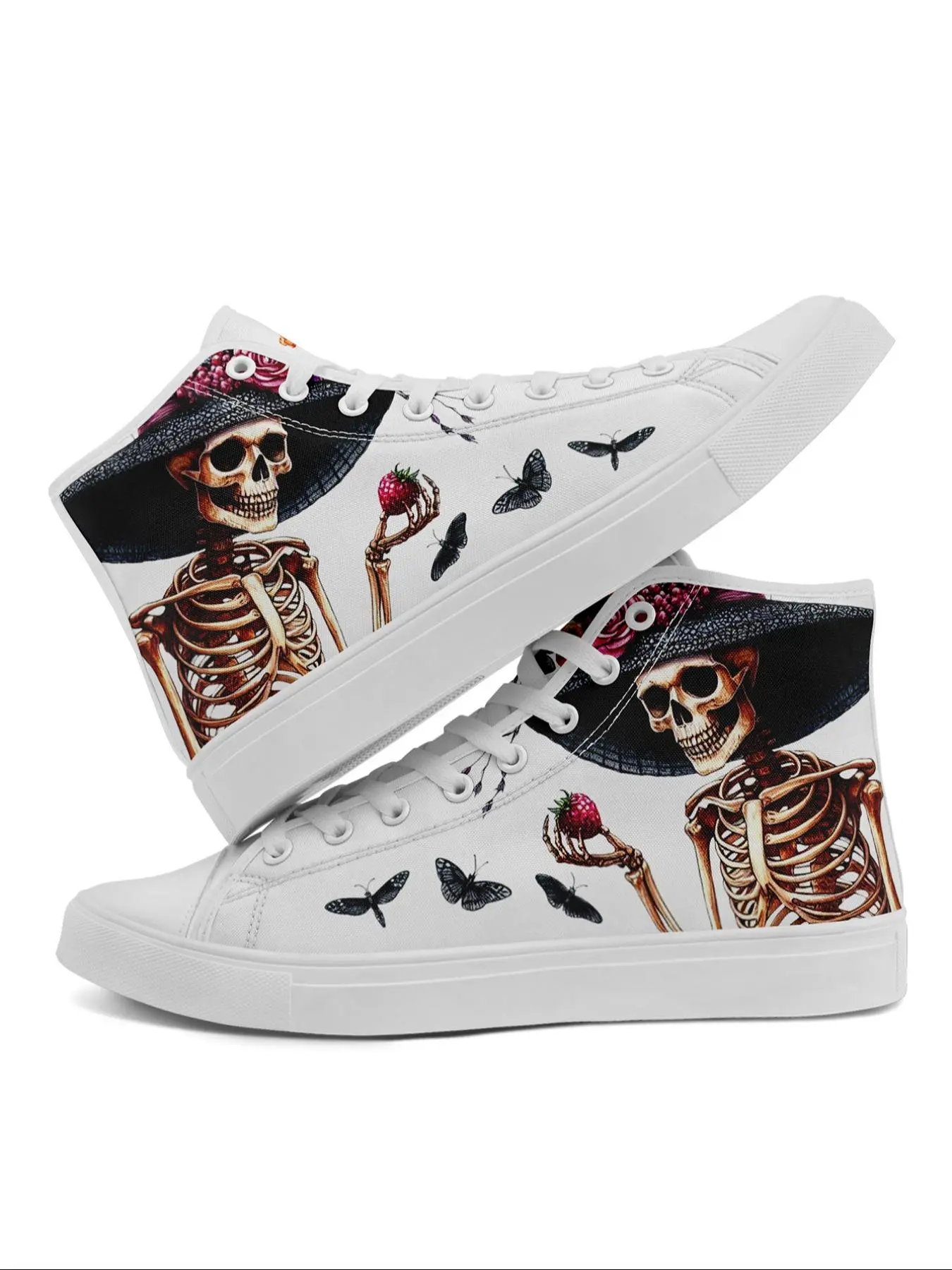 Men's Plus Size Cool Skull High Top Sneakers, Comfortable Casual Sports Shoes for Daily Wear, Stylish All-Match Footwear for Halloween and Festivals
