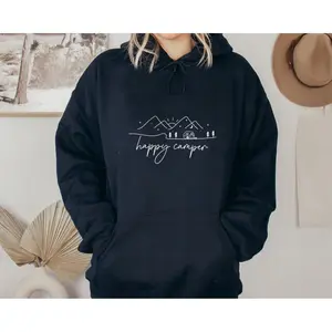 Happy Camper Hoodie, Nature Hoodies, Hiking Hoodie, Camping Crew Hoodies, Outdoor Hoodies, Gift For Camper, Family Hoodies, Adventure Gift Hoodie