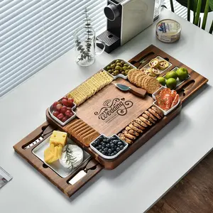 Personalized Charcuterie Board with Utensils & Bowls, Custom Laser Engraved Wooden Charcuterie Set 50th Anniversary Gifts for Parents