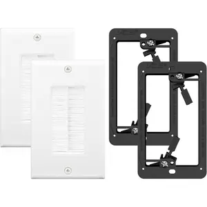 Brush Wall Plate Cable Pass Through With Bracket, Decorator Cover For Low Voltage Cables-White, 2-Pack