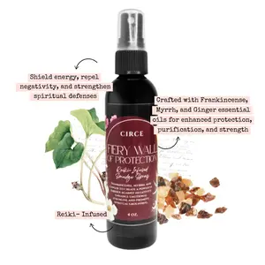 Fiery Wall of Protection Smudge Spray 4oz. - Reiki Infused with Frankincense Myrrh & Ginger Essential Oils for Spiritual Defense and Aroma