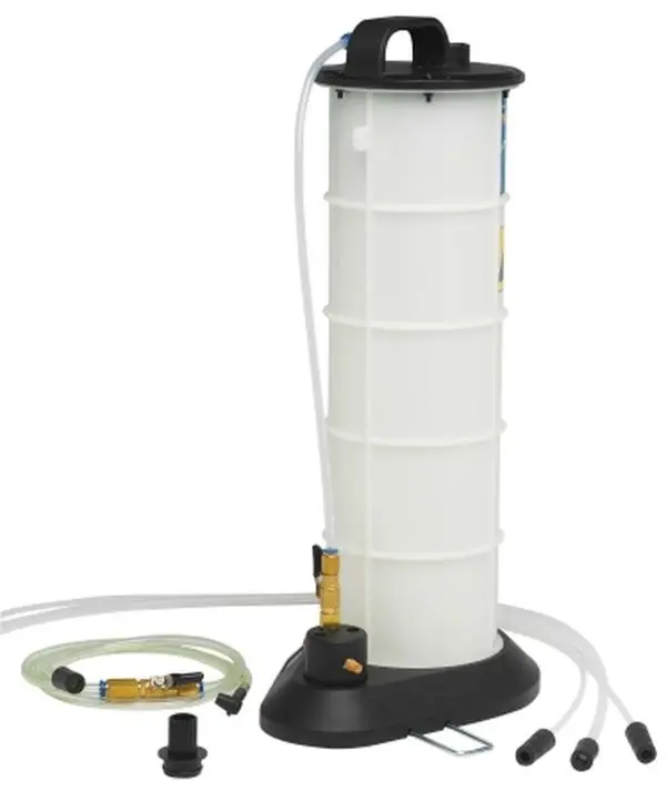 212 MAIN Pneumatic Air-Operated Oil Vac - 2.3 gal Capacity, Car Vacuum Kit with Dipstick Tube, Chemical Resistant Quick-Drain Pour Spout, Tube Adapters, Large Base, Automotive Car Repair Tool, Vacuum Fluid Extractor