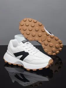 Men's Fashionable Patchwork Lace Up Sneakers, Casual Comfortable Breathable Sports Running Athletic Shoes, Male All-match Round Toe Shoes for Daily Wear, Outdoor Running Shoes