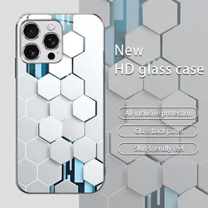 Suitable for [iPhone 16 Pro] New high-end technology square glass mobile phone case New business simple metal paint electroplated gold glass mobile phone case Affordable price Anti-drop and anti-fingerprint 995