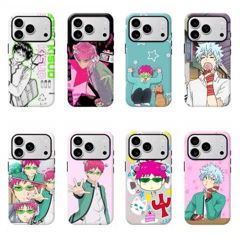 The Disastrous Life of Saiki Anime Smartphone Case - Saiki & Kaidou Chibi Shockproof TPU+PC Casing for Cellphone/Handheld Devices, Secure Button Coverage, Camera Shield, Edge Protection, Gift for Anime Fans (iPhone 11-17 Air Pro Max, Samsung S21-S26)