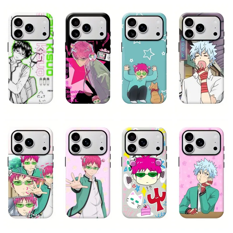 The Disastrous Life of Saiki Anime Smartphone Case - Saiki & Kaidou Chibi Shockproof TPU+PC Casing for Cellphone/Handheld Devices, Secure Button Coverage, Camera Shield, Edge Protection, Gift for Anime Fans (iPhone 11-17 Air Pro Max, Samsung S21-S26)