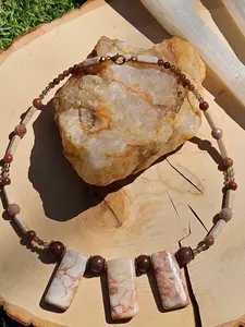 Redline Marble, Smoky Quartz, Red Aventurine Short Necklace