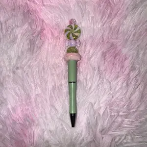 Candy Themed Pink and Green Beaded Pen - V [PREMADE]