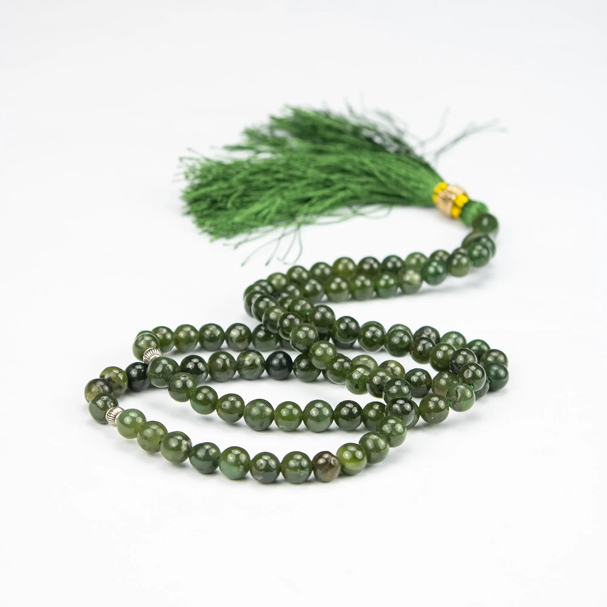 Afghan Nephrite Jade Tasbih 100 Beads – Natural Dark Green Prayer Beads Handmade Premium Misbaha
