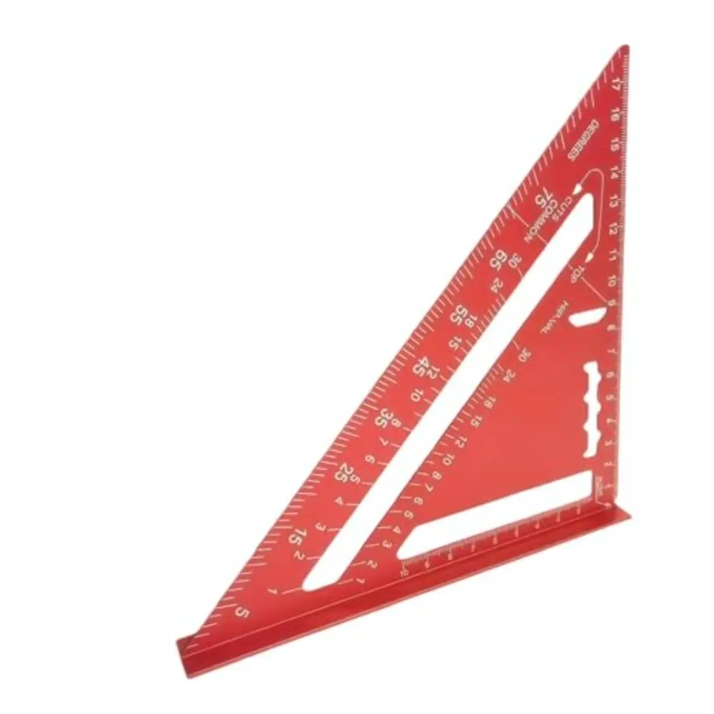 7-Inch Red Aluminum Angle Hand Measuring Tool with 90° and 45° Angles, Durable, Waterproof, Scratch-Resistant - Suitable for Woodworking, Industrial, and Scientific Measurements