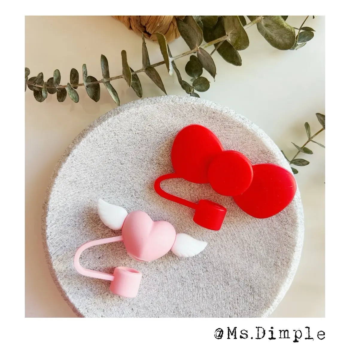 Cute angel wings and red bow Stanley straw toppers (Sell in one set: one red bow and one pink angel wing) Drinkware Stylish Drink