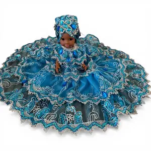 Handmade Santeria Spiritual Doll in Blue Dress – Yoruba Religious Decorative Doll, African Spiritual Altar Figurine, Handmade Ritual Doll for Home Decor, Gift and Collectible