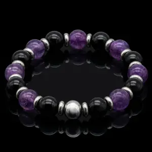 Women's Strength and Clarity Bracelet with Onyx, Amethyst and Silver