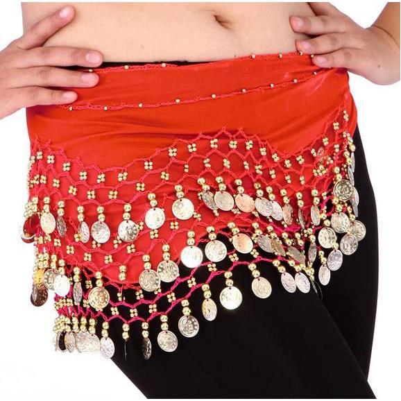Women 3 Rows 128 Gold Coins Belly Dance Costume Hip Scarf Skirt Belt Wrap Waist Chain