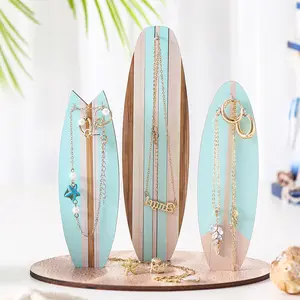 Wonderjune Jewelry Organizer Stand, Coastal Christmas Surfboard Decor, Preppy Beach Room Decor, Wooden Hawaii Surfer Gift, Teen Girl Room Decoration(Blue)
