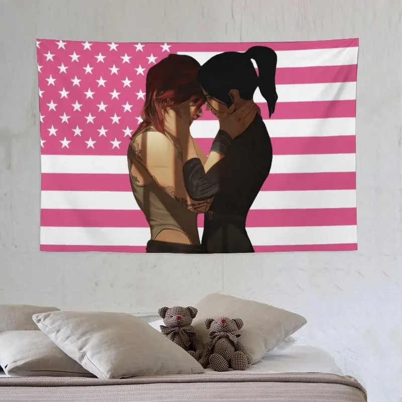 Caitlin Arcane Print Cotton Tapestry - Anime Wall Hanging with Pink American Flag Design, Indoors Bedroom Dorm Decor, Cute Aesthetic Gift, 30x40in/40x30in