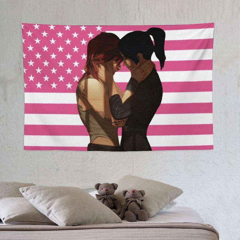 Caitlin Arcane Tapestry Anime Wall Hanging Pink American Flags Room Living Room Dorm Decor Aesthetic Cute Gift Flags Cotton Decorative