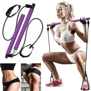 Pilates Bar Kit with Resistance Bands Multifunctional Yoga Pilates Bar with Heavy-Duty Metal Adjustment Buckle Portable Home Gym Pilates Resistance Bar Kit for Women Full Body Workouts