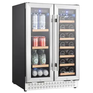 24-In Dual Zone Wine & Beverage Refrigerator, Built-in/Freestanding Fridge with Glass Doors, Adjustable Shelf, Digital Control, Front Vent, Rapid Cooling, 64-Can & 20-Bottle Storage Capacity