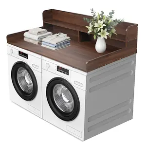 2-Tier Washer and Dryer Countertop, Wooden Washer Dryer Countertop, 27.5" Depth X 54" Laundry Countertop Over Washer and Dryer for Folding Clothes Over Washer and Dryer (Dark Walnut)