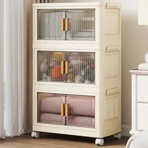 3 Tier Stackable Plastic Storage Bins with Lids 48QT, Collapsible Closet Organizers and Storage with Wheels for Living Room,Office,Dorm