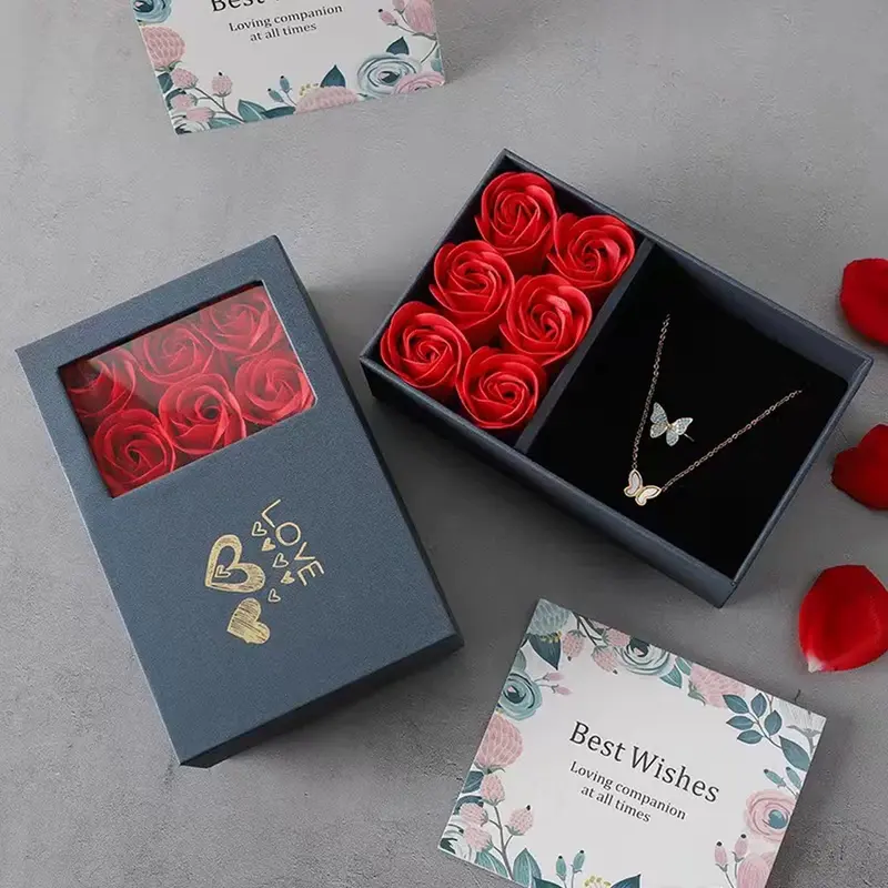 Delzzad Eternal Flower Rose Love Jewelry Box Gift Bag Set for Her Valentine's Day Anniversary Christmas Gift Box(Box Only)