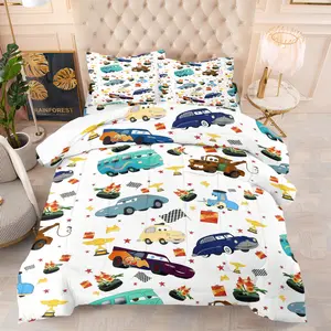 Childhood Cartoon Memory Racing Car Print Comforter Set, Soft Comfortable Bedding Decor, Includes Filled Blanket & Pillowcase, Home Bedroom Essentials, Soft Bedding Sets, Decorative Bedding Set