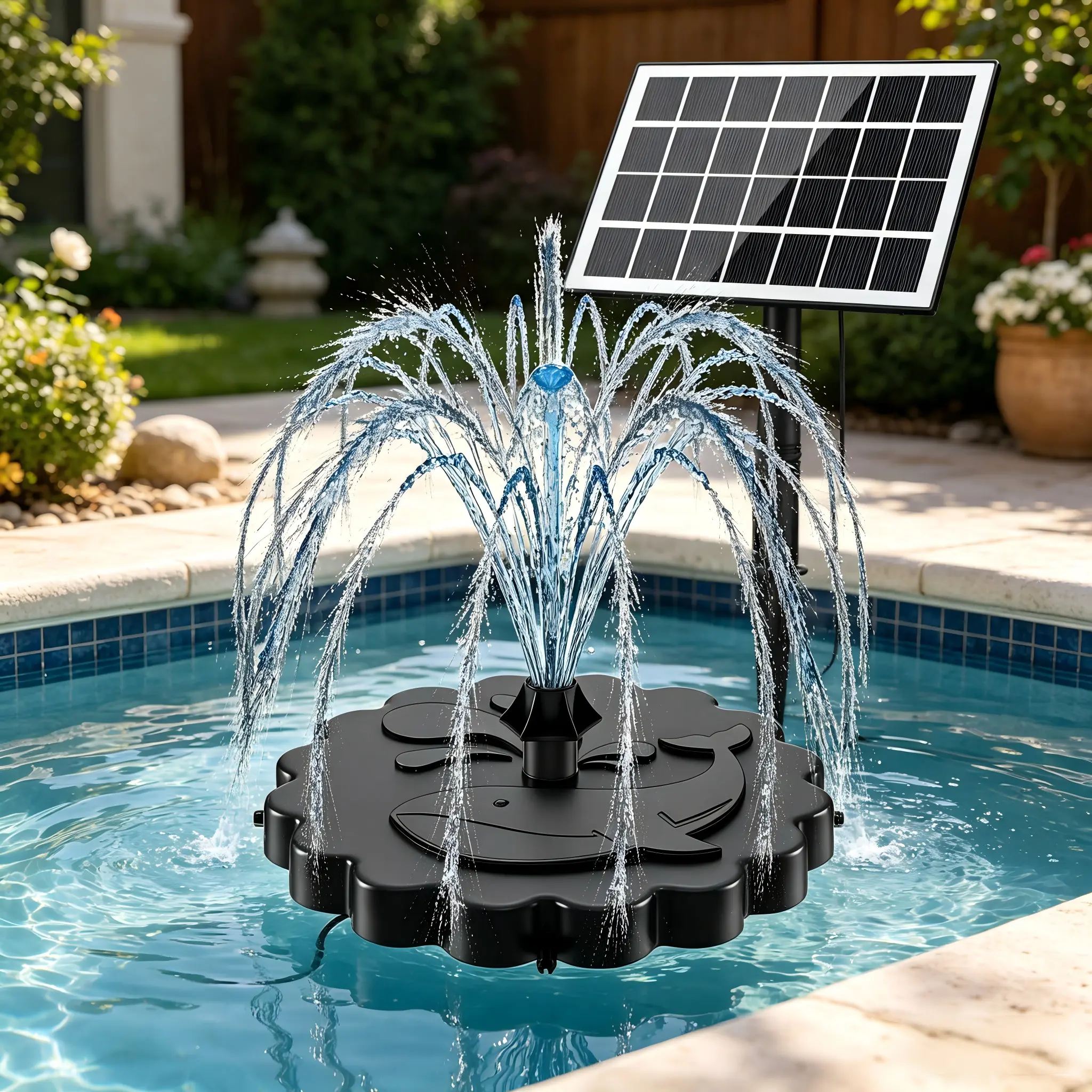 ISUNMAE Detachable Floating Solar Powered Fountain DIY Kit - 3.5W Battery-free Glass Solar Panel Water Pump, Easy to Assemble, Shade-Compatible, 7 Nozzles, 9.8ft Cord, for Fountains & Bird Baths, Outdoor Decor