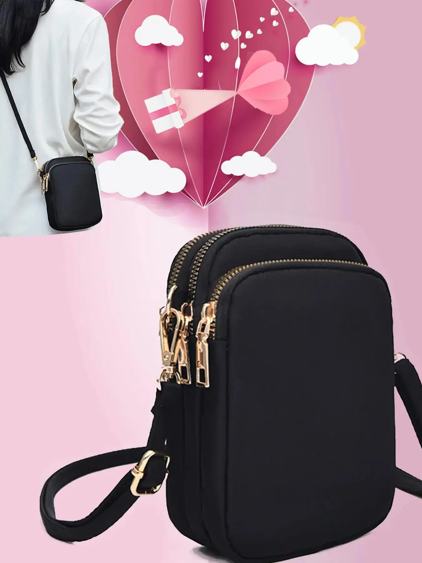 Women's Casual Plain Zipper Mini Crossbody Bag, Solid Color Small Square Phone Bag, with Adjustable Strap, Female Classic Shoulder Bag for Daily Used