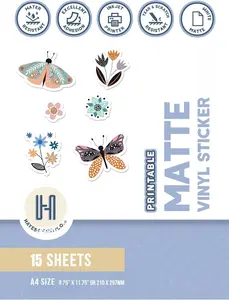 Printable Vinyl Sticker  for Inkjet Printer - Matte  White Self-Adhesive Sheets for Cricut, Small Business Labels & Water Bottle Stickers - 15 A4  Sticker Sheets for Printing