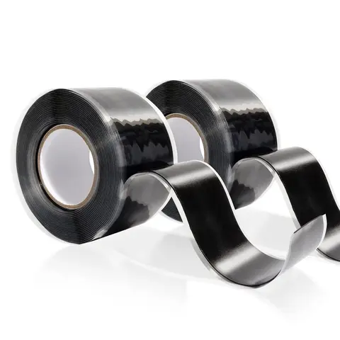 2 Rolls 1IN X 10FT Grip Tape,Silicone Tape for Handles,Self Fusing Silicone Grip Wrap for Fishing Pole,Racket,Pull Up Bar,No Adhesive,Black