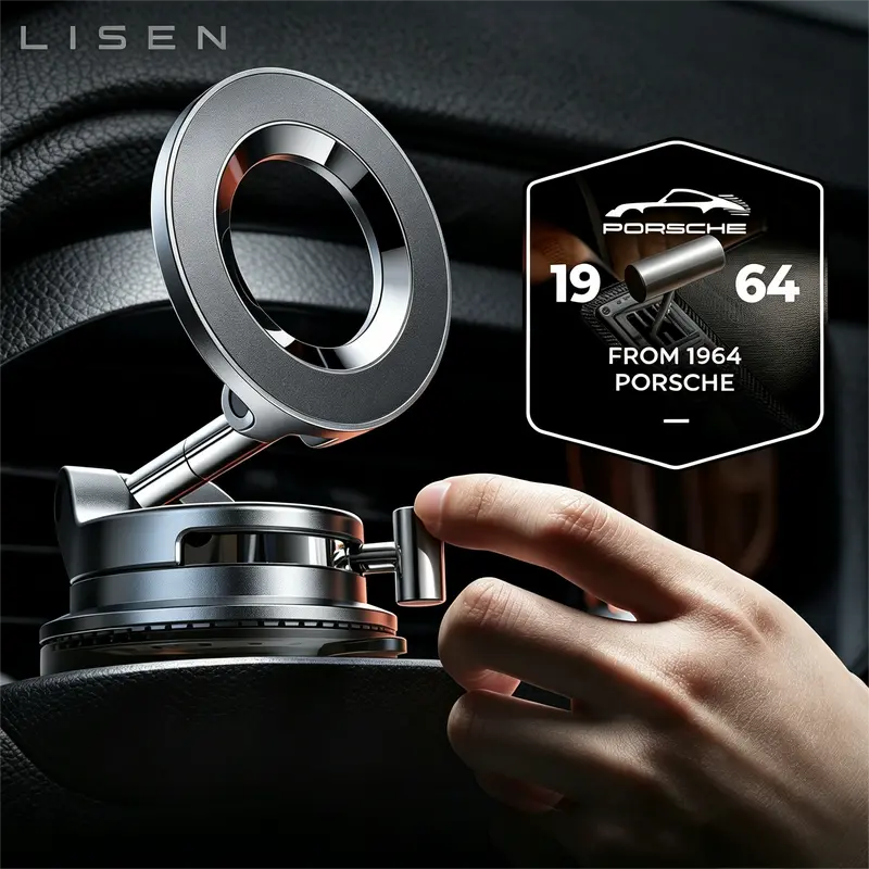 LISEN Phone Holder for Car, 360° Vacuum MagSafe Car Phone Mount, Suction Car Phone Holder Phone Mount with One-Step Lock, Retractable, Compact & Stable Design, Car Accessories phone holder for car toolupgrade