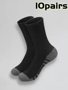10 Pairs Unisex Work Socks, Tubesocks, Breathable Soft Comfort, Patchwork Design, Sporty Style, All Seasons Wear, Casual & Sports