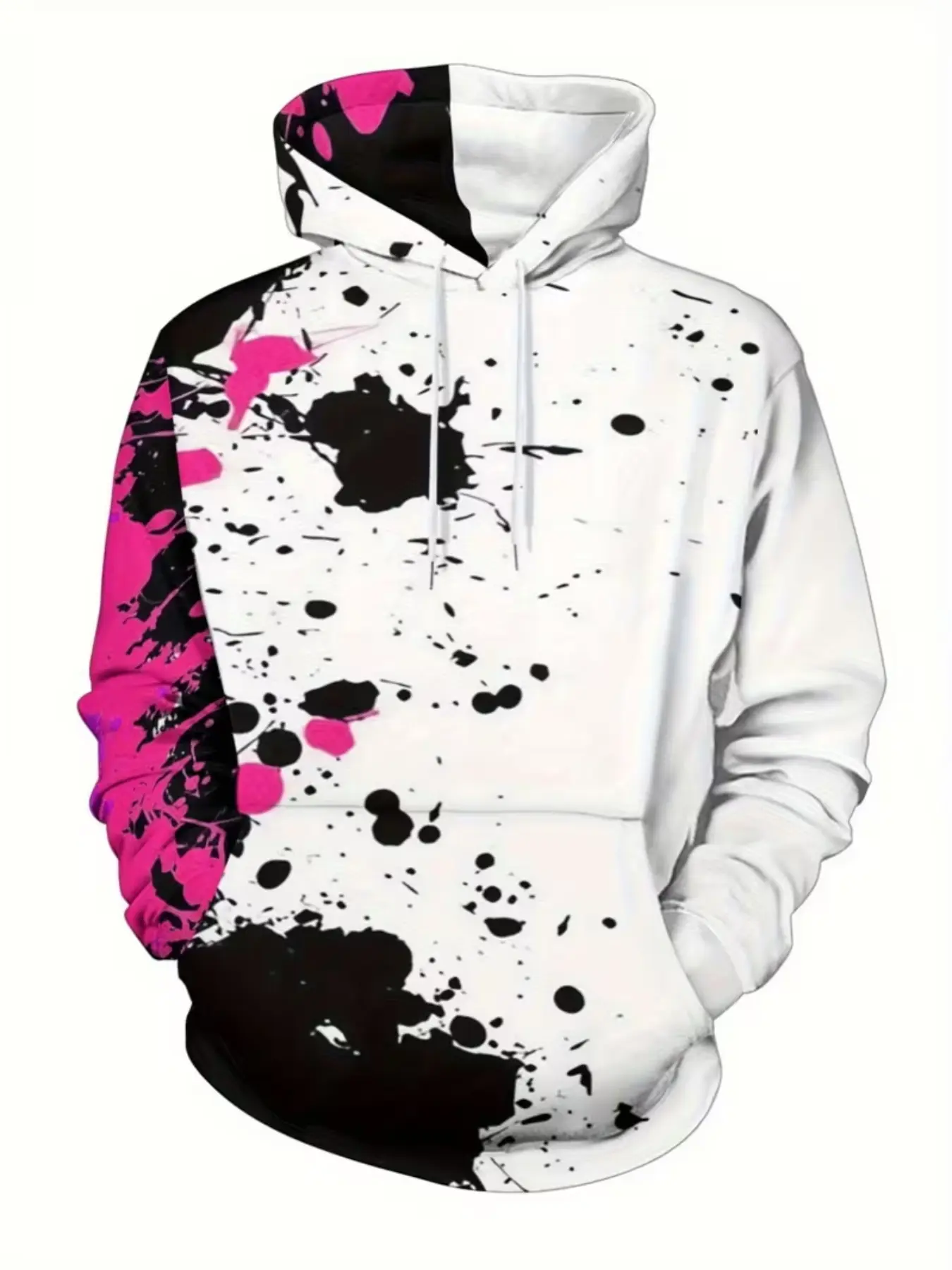Fashion Print Hoodie, Bright Color Patchwork Design, Street Style, Casual Comfortable Hooded Sweatshirt, Perfect Gift for Boyfriend