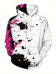 Fashion Print Hoodie, Bright Color Patchwork Design, Street Style, Casual Comfortable Hooded Sweatshirt, Perfect Gift for Boyfriend
