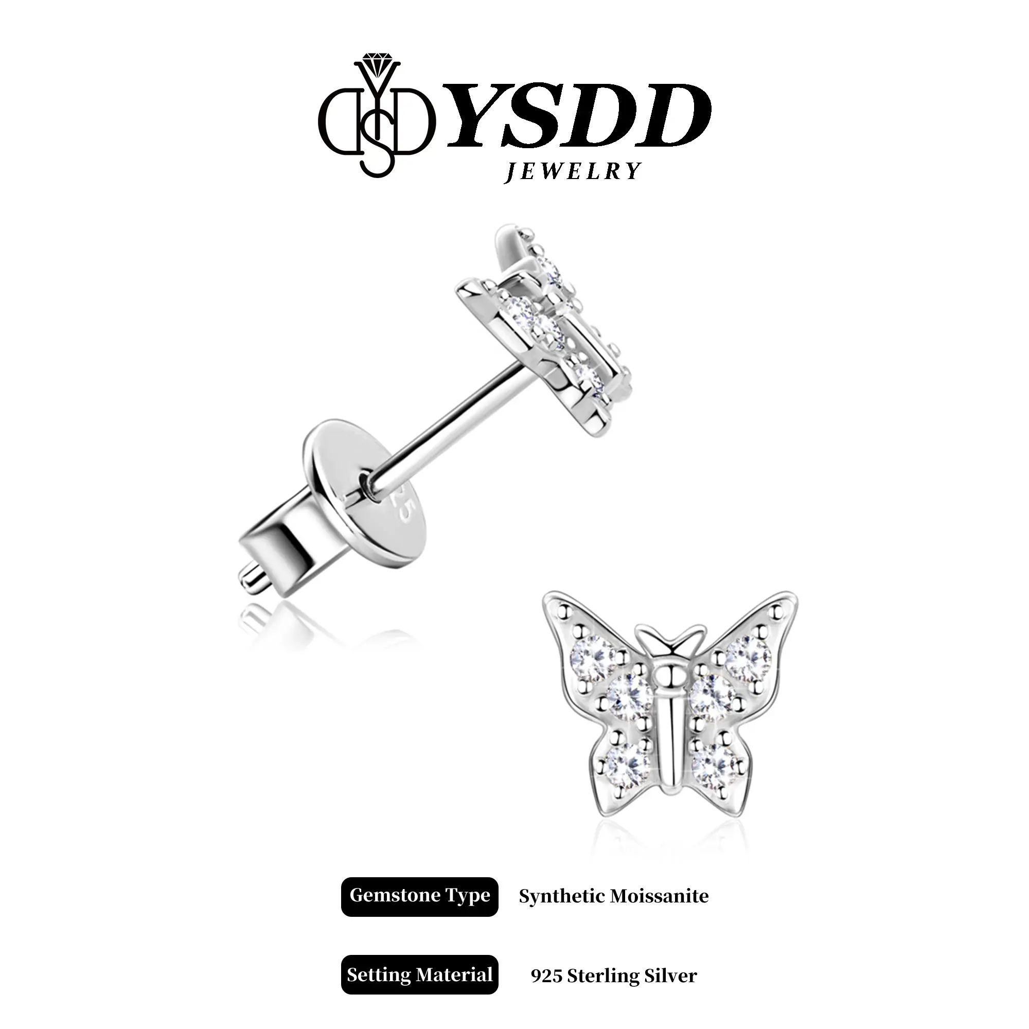 【4.20】Fluttering Butterfly Stud Full Moissanite vvs Synthetic Moissanite Earrings in 925 Sterling Silver