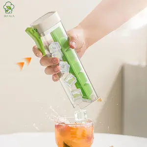 Contactless Press Ice Cube Tray with Storage Containers, Kitchen & Bar Utensils for Making Ice Cubes, Ideal for Cocktails, Drinks, Coffee, Refrigerator Use at Home & Camping