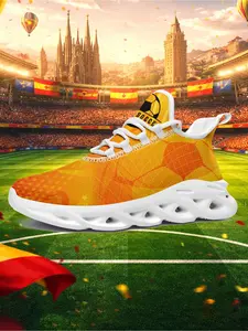 Shoes For Men, Spain National Team Soccer Themed Graphic Lace-Up Low Top Shoes, Classic Lightweight Sports Sneakers, Comfortable Walking, Running & Tennis Shoes, Breathable Plus Size