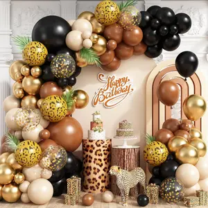Black Gold Cheetah Print Balloon Arch Kit, Black Brown Balloons Garland with 4D Foil Leopard Balloon for Cheetah Print Safari Jungle Wild Birthday Party Decorations