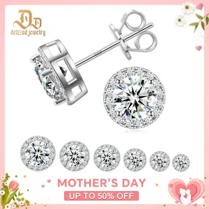 Delzzad 18k Gold-Plated Halo Stud Earrings Lab-Created Moissanite Earring S925 Sterling Silver Moissanite Jewelry Perfect Birthday Mother’s Day Christmas Gift for Men Women Wedding Set