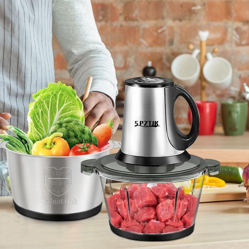 SPZTJK Meat Grinder,Food Processors With 2 Bowls and 4 Bi-Level Blades, Mini Electric Food Chopper 300W, For Baby Food, Meat, Onion, Vegetables