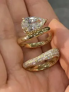 Women's Engagement Ring Set, Luxurious Elegant Alloy Zirconia Decorated Rings, Daily Wear, Wedding Anniversary Party Gift