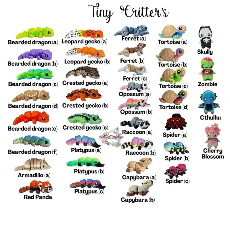 Tiny Critters | Pocket Buddies- 3D Printed Assorted Animal Fidget Figurines. Realistic Appearance. Approximately 2- 2.5 Inch. Decor Collectibles Ornaments. Customizable