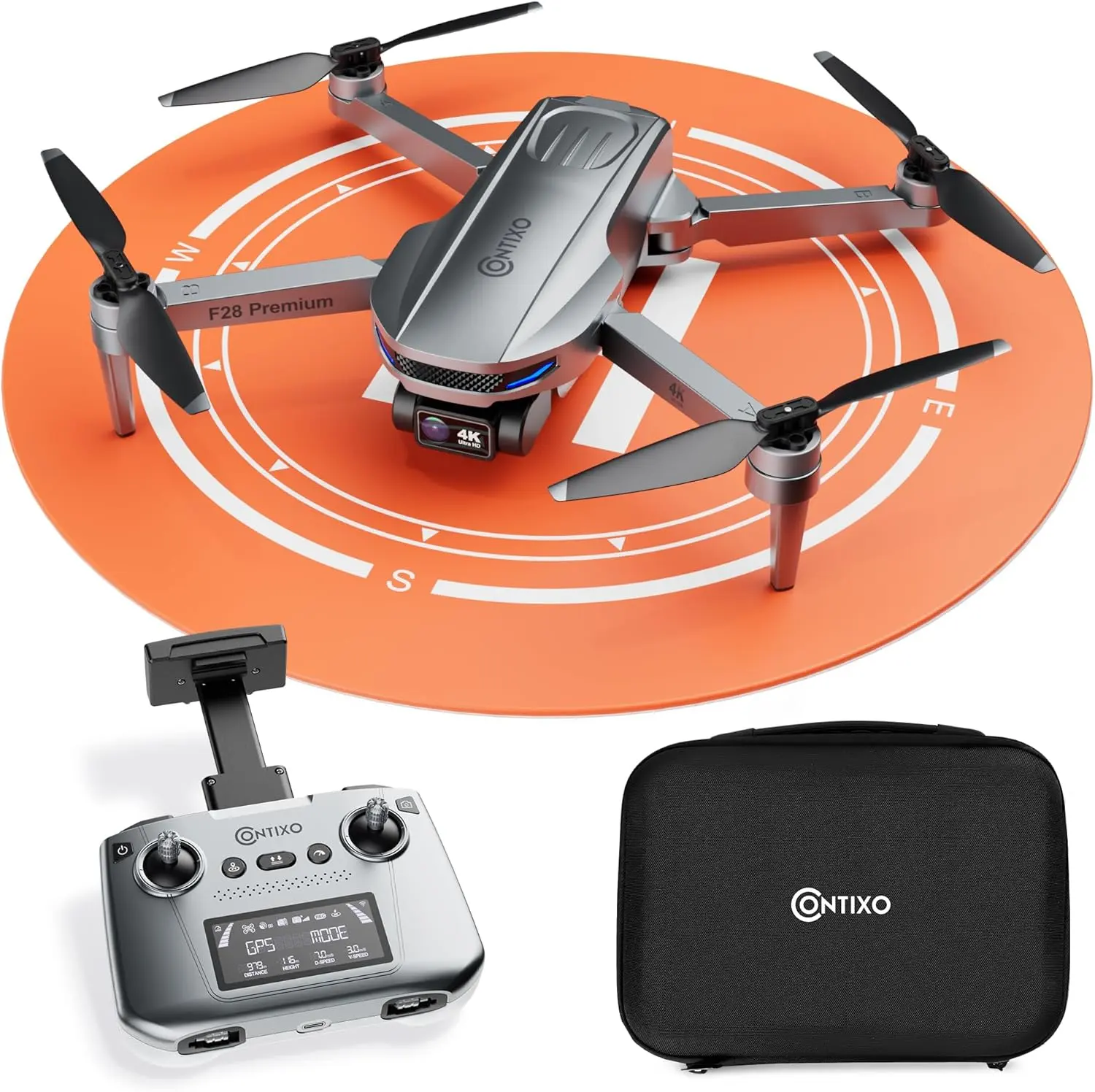 Contixo F28 Premium 2-Axis Gimbal Quadcopter Drone with Adjustable Camera, High-Definition Lens, Selfie Capability, Accessories