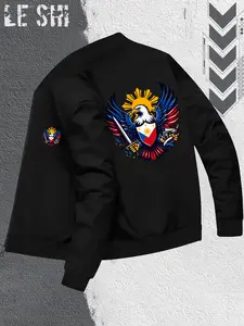 Men's Philippines Flag Eagle Map Print Jacket, Fitted Zipper Coat, Stand Collar, Pockets, Casual Business Wear, Casual Fitted Jackets